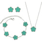 Double Sided Plant Flower Design Jewelry Set  for Women Girls Stainless Steel Elegant Clover Pendant Necklace Earrings Bracelet