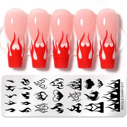 NICOLE DIARY Heart Spider Web Nail Stamping Plates Halloween Heart Line Printing Stencil Nail Arts Tool Nails Decorations Design