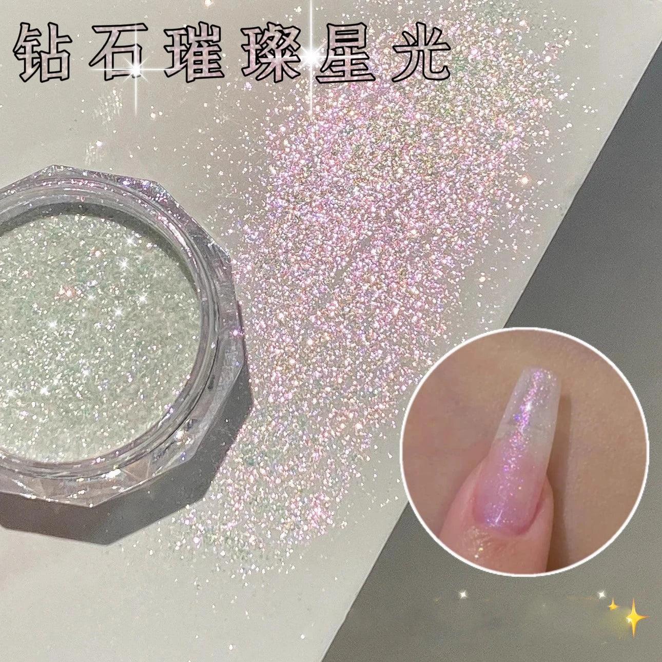 1Jar Aurora Broken Diamond Nail Powder Holographic Iridescent Aurora Powder Mermaid Pigment Glitter Nail Art Chameleon Powder