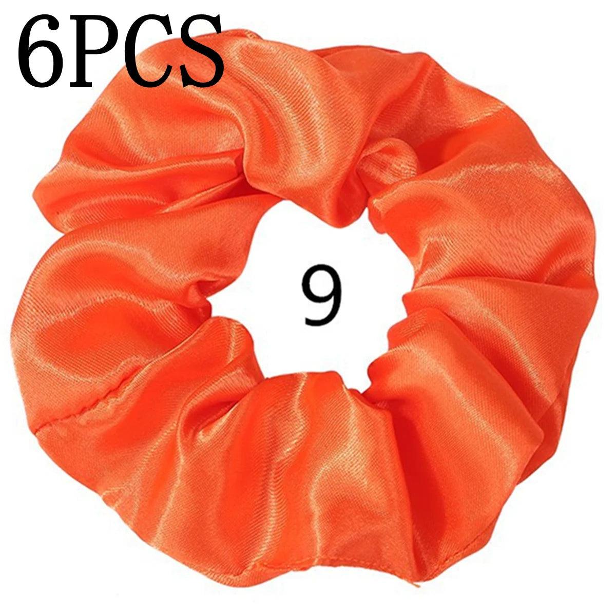 6pcs/lot Hair Scrunchies Bands Scrunchy Ties Ropes Ponytail Holder for Women or Girls Accessories Satin Headwear Solid Color Set