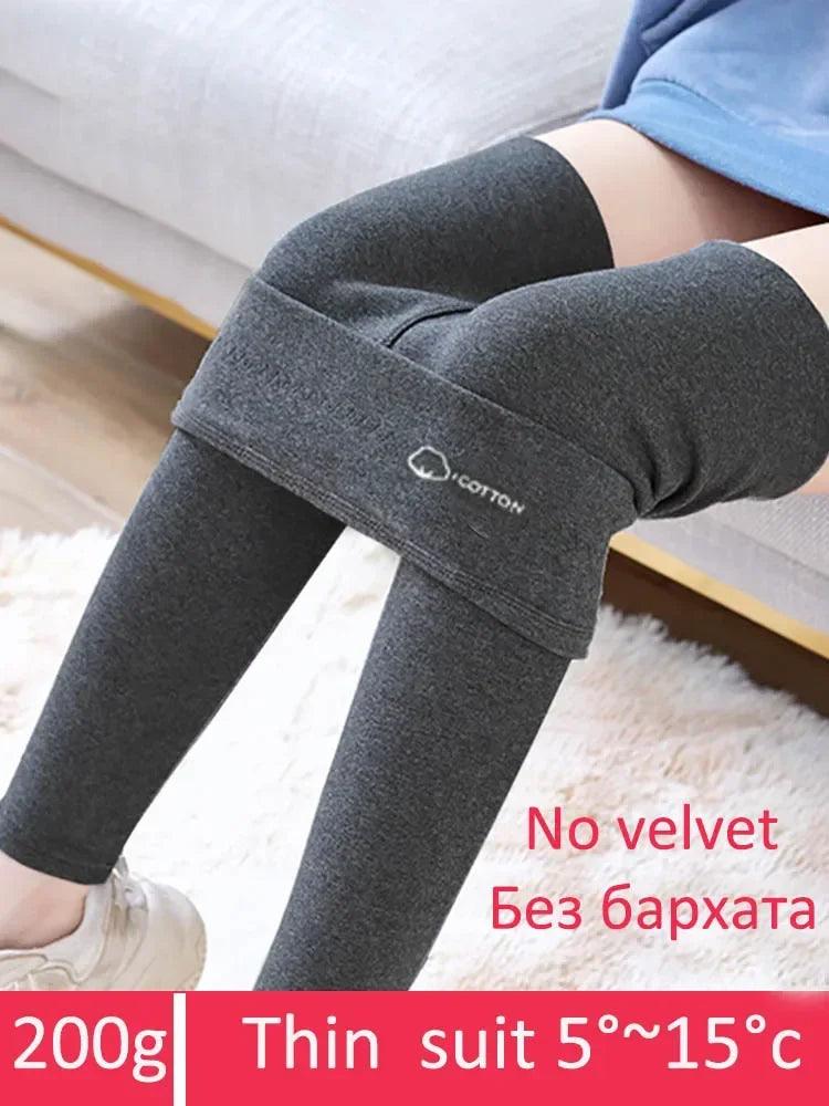 Women's Leggings with Fleece Thermal Cotton Skinny Pants Winter Stretch Black Grey Tights Thick Warm Velvet Leggings for Women