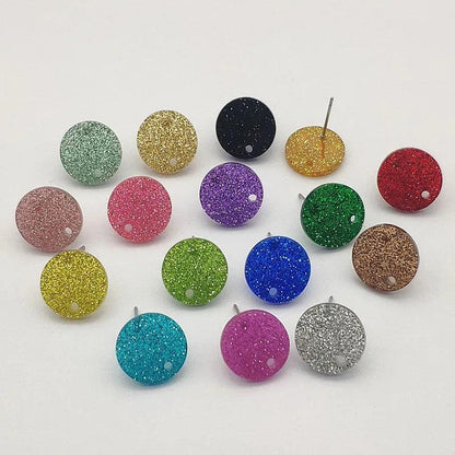 New Arrival! 14/16mm 100pcs/lot Acrylic Coin-Shape Glitter Color Earring Studs For Earrings Accessories/Parts Jewelry DIY Making