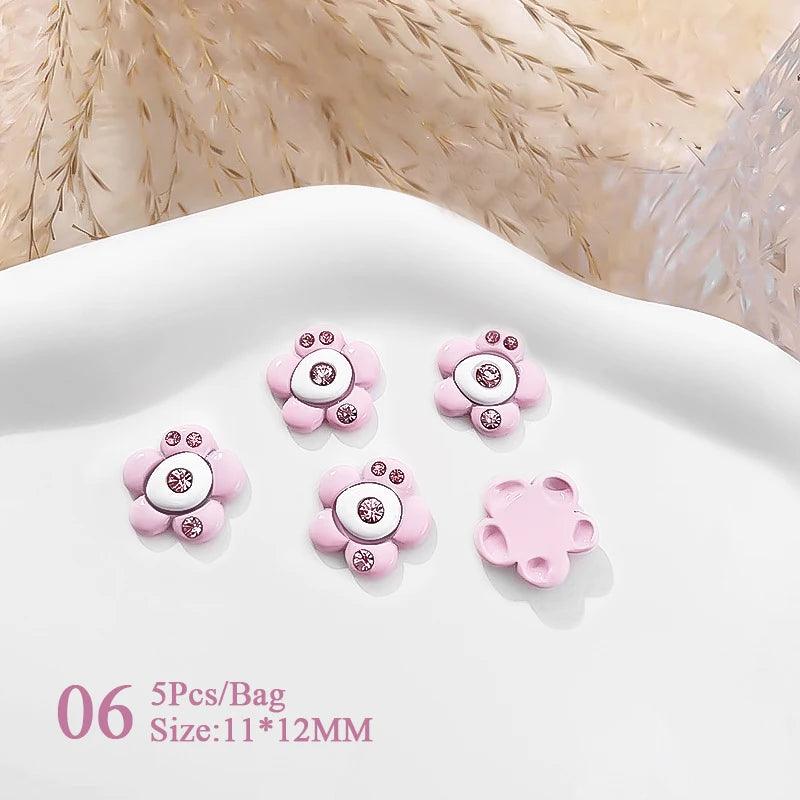 5pcs Pink Black Heart Star Flower 3D Nail Charms Y2K Style Inlaid Rhinestone Nail Jewelry Parts Nail Art Decoration