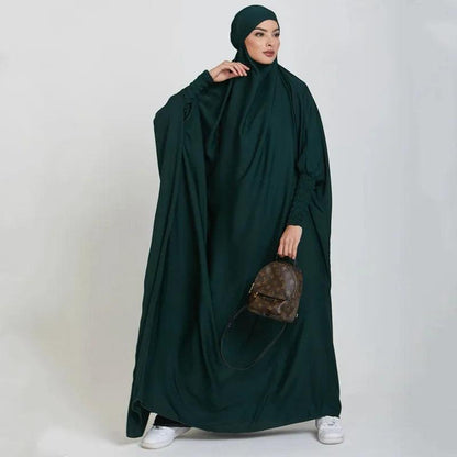 Ramadan Muslim Robe One Piece Cinch Sleeve Long Dress Prayer Hijab Dress Jilbab Women Hooded Abaya Niqab Islam Dubai Plain Robe