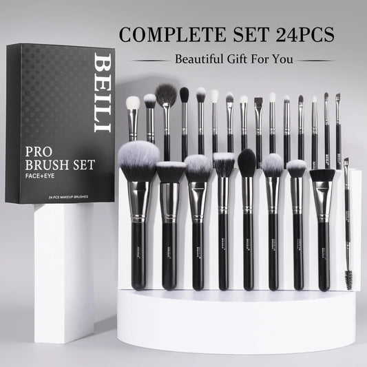 BEILI makeup brush 24 pcs black set Kabuki foundation loose powder eye shadow eyeliner mixed brush set beauty tools