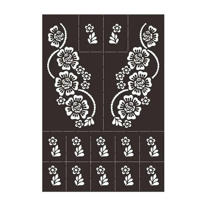 Professional Henna Stencil Temporary Hand Tattoo Body Art Sticker Template Wedding Tool India Flower Tattoo Stencil