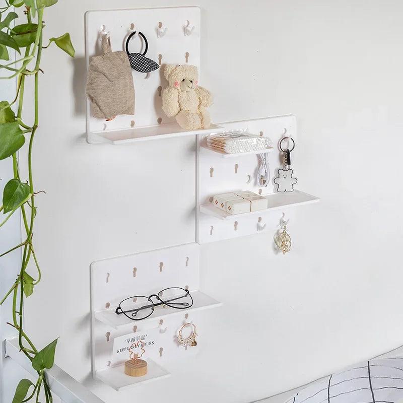 Room Decor Hole Board Wall Shelf Hooks Desk Organizer Make Up Organizers Room Storage Rack Home Accessories Punch-free Holes