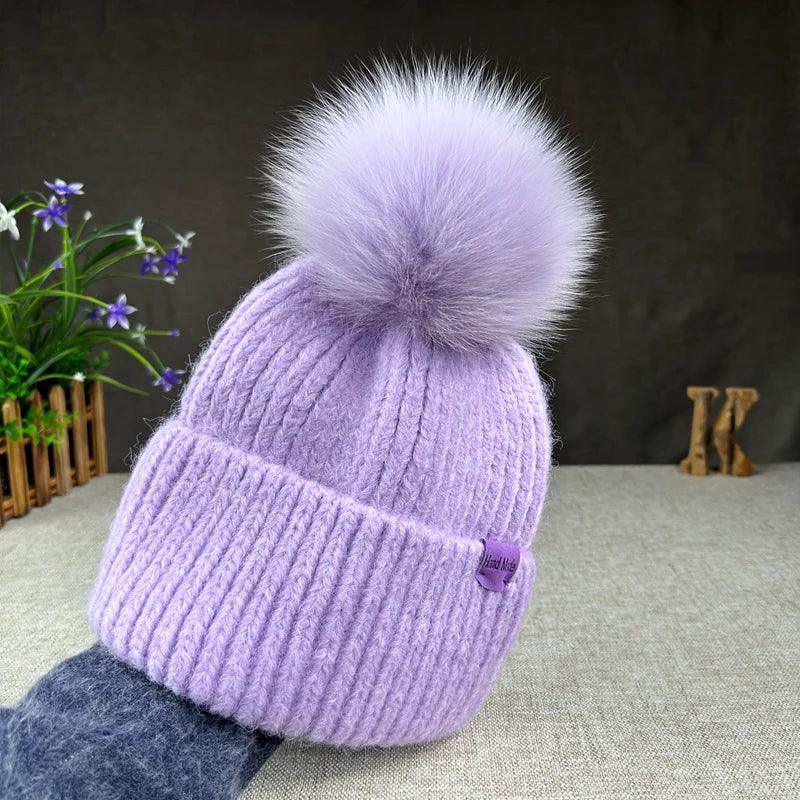 Big size New Brand fur pompom hat Fashion traveling hats for women girl High quality rabbit fur winter Warm Female beanies