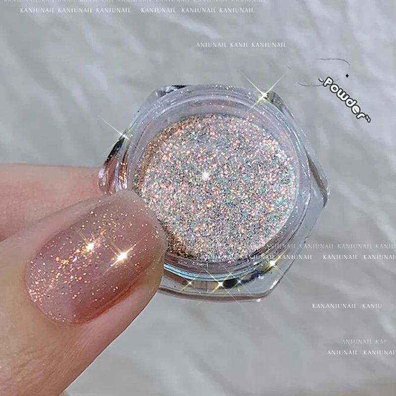 1Jar Aurora Broken Diamond Nail Powder Holographic Iridescent Aurora Powder Mermaid Pigment Glitter Nail Art Chameleon Powder