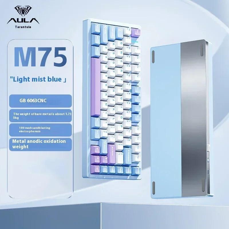 AULA M75 Mechanical Keyboard Three Mode Aluminium Alloy Wireless Gaming Keyboard RGB Hot Swap Ergonomics Gamer Accessories Gifts