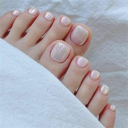 24Pcs False Toes Nails French Square Nude Color Nature Fake Toe Nails Feet Nail Tips Artificial Press On Toenails for Women 2024