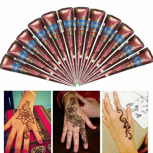 3 colors Natural Herbal Henna Cones Temporary Tattoo Body Art Paint Mehandi Ink