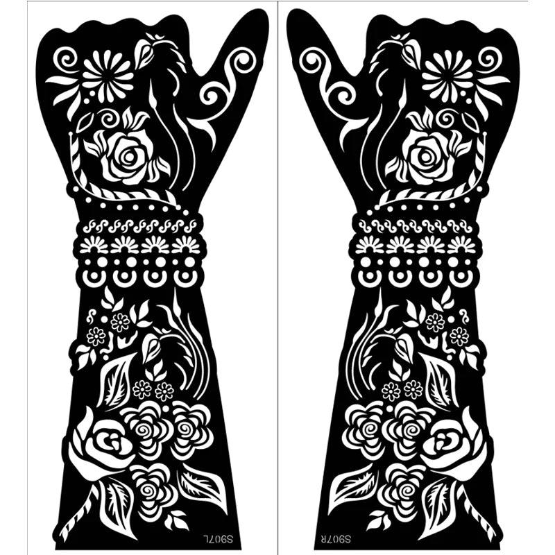 2Pairs/Lot Large Henna Tattoo Kit Stencils Women Girls Hand Arm Body Paint Henna Tattoo Templates Stencil DIY Indian Style