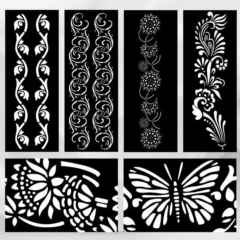 Heallor 1 Pcs Tattoo Stencils Henna India Hollow Airbrush Stencil Waterproof Arm Body Temporary Tattoo Stencil Sticker for Drawi