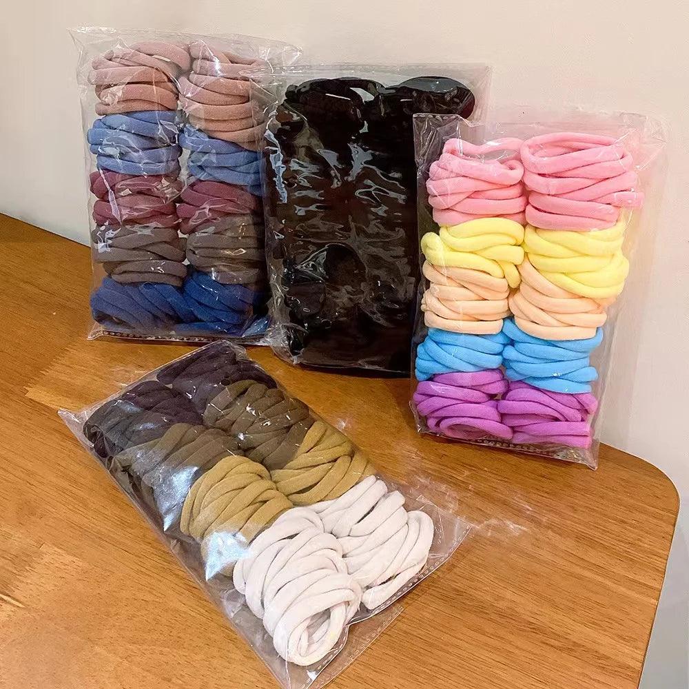 50PCS/Set 5CM Solid Color Cotton Hair Ties For Women Hairbands Elastic Rubber Bands Seamless Link Rope Hair Accessories