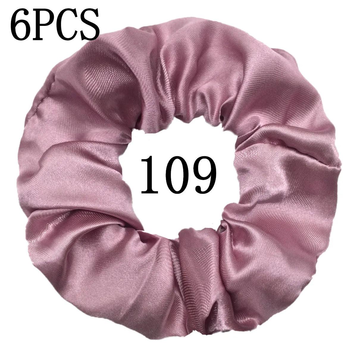 6pcs/lot Hair Scrunchies Bands Scrunchy Ties Ropes Ponytail Holder for Women or Girls Accessories Satin Headwear Solid 100 Color