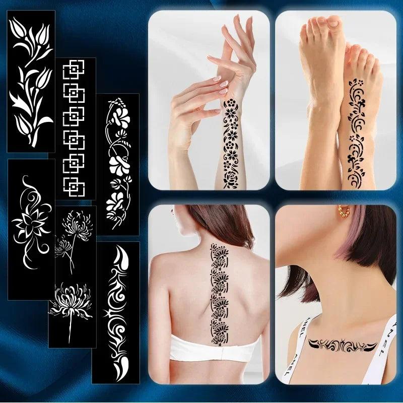 Heallor 1 Pcs Tattoo Stencils Henna India Hollow Airbrush Stencil Waterproof Arm Body Temporary Tattoo Stencil Sticker for Drawi