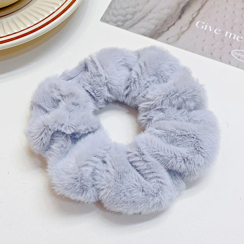 Solid Soft Plush Wide Hair Band For Women Girls Ponytail Holder Hair Tie Fluffy Rubber Band Scrunchie Fashion Hair Accessories