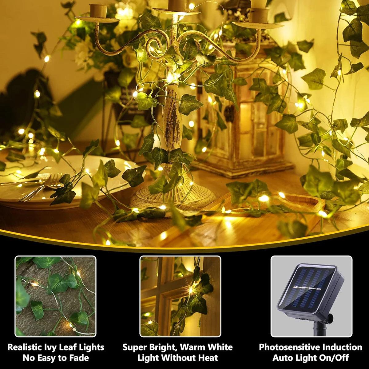 2M 20 LED Solar Green Leaf String Light Garden Lights New Year Decorations String Lamp Wedding Thanksgiving Christmas Decoration - HighGloss Shop