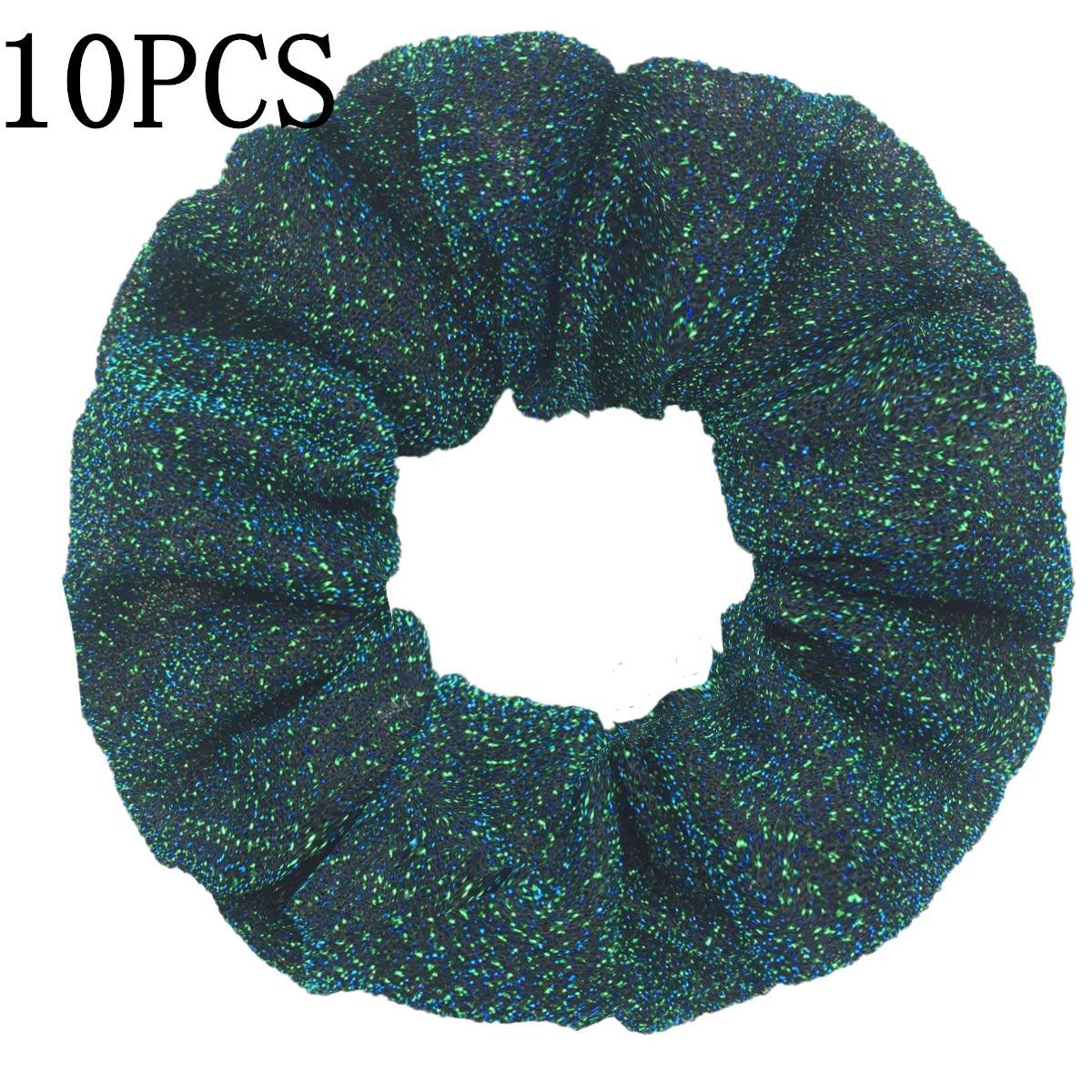 10pc Girls Sparkly Sequins Scrunchies for Hair Eleastic Scrunchy Ties Ropes Ponytail Holders Rubber Bands Shinny Bling for Women