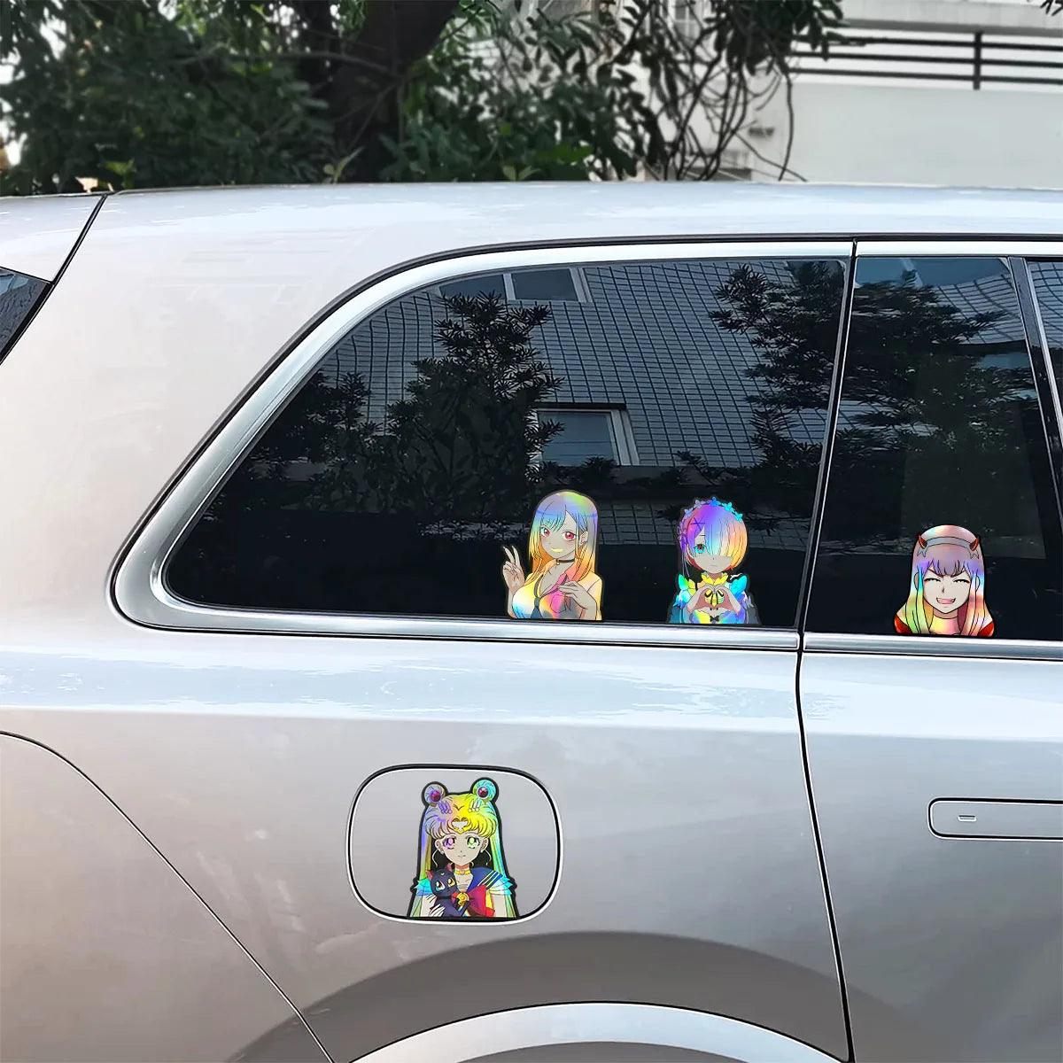 Cartoon Holographic Anime Laser Stickers Motorcycle Anime Lenticular Car Window Sticker For Laptop Hot（25 designs）