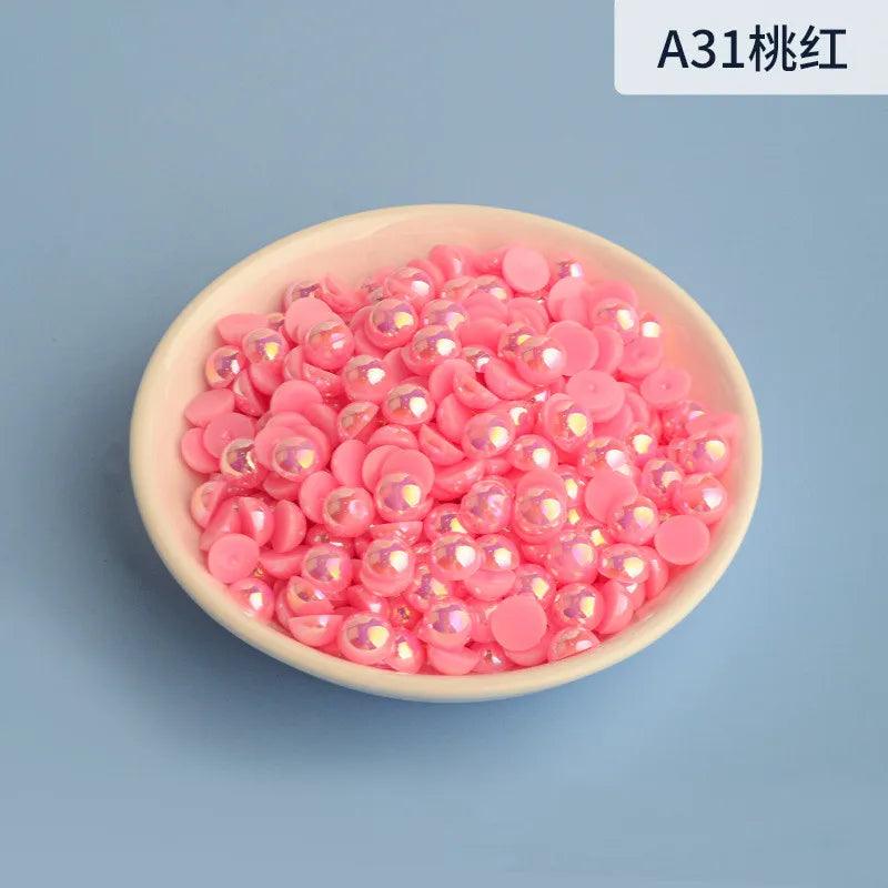 3mm-12mm Mix Size Half Round AB Pearl plastic Non Hotfix Flat Back Glitters For DIY Nail Craft Decoration