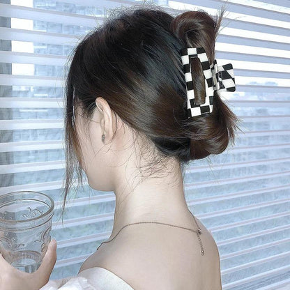 Vintage Women Girls Acrylic Checkered Hair Claw Shark Clip Geometric Grid Headband Hair Clips Hairpins Fashion Hair Accessories