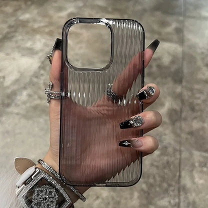 Soft Corrugated Transparent Phone Case For iPhone 11 12 13 14 15 16 Pro Max Plus Shockproof Silicone Clear Bumper Cover