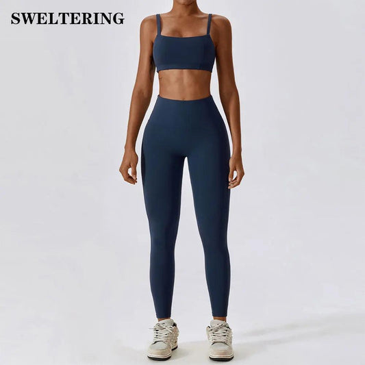 2PCS Yoga Set Nude Feeling Workout Sets Women Tracksuit Gym Push Up Fitness Running Workout Sportwear Sport Bra Leggings Suit