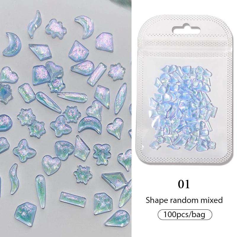 1Bag Mixed Irregular Flat Bottom Silver Crystal Nail Rhinestone Glitter Nail Charm Jewelry Gems Stone Parts Manicure Accessories