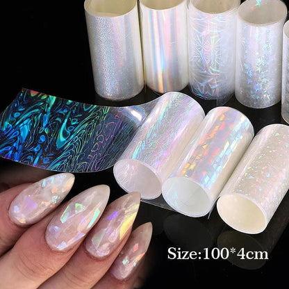 Aurora Chrome Nail Foil Mirror Effect Nail Pigment Irridescent Glitter Heart Marble Foil Sticker Decoration Manicure Wraps