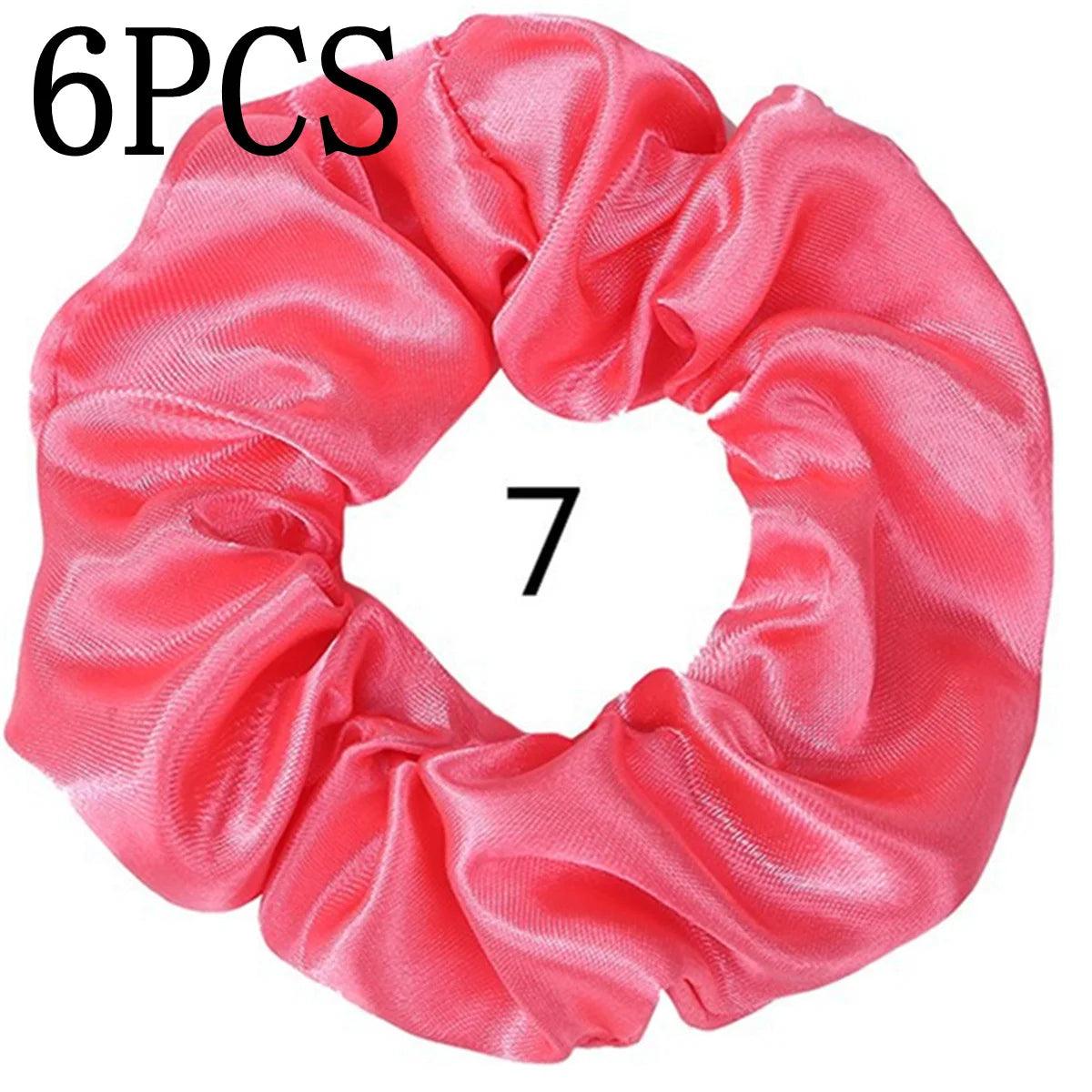 6pcs/lot Hair Scrunchies Bands Scrunchy Ties Ropes Ponytail Holder for Women or Girls Accessories Satin Headwear Solid Color Set