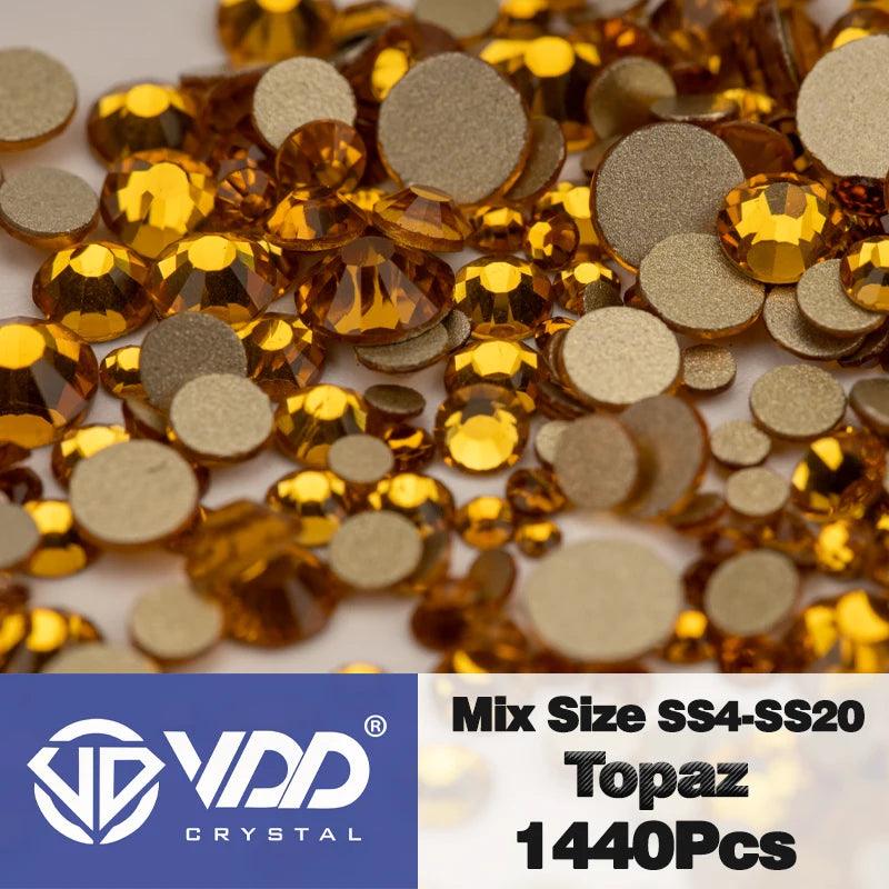 VDD 1440Pcs SS4-SS20 Mix Size Clear Crystal Non HotFix Gold Flatback Rhinestones Glitter Stones Nail Art DIY Crafts Decorations