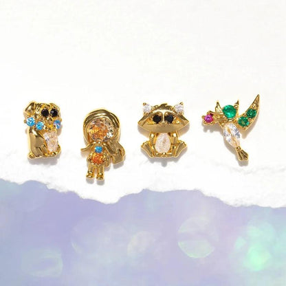 4pcs/set Small Cartoon Sweet Princess Stud Earrings Gold Color Women Girls Cubic Zircon Gift Jewelry