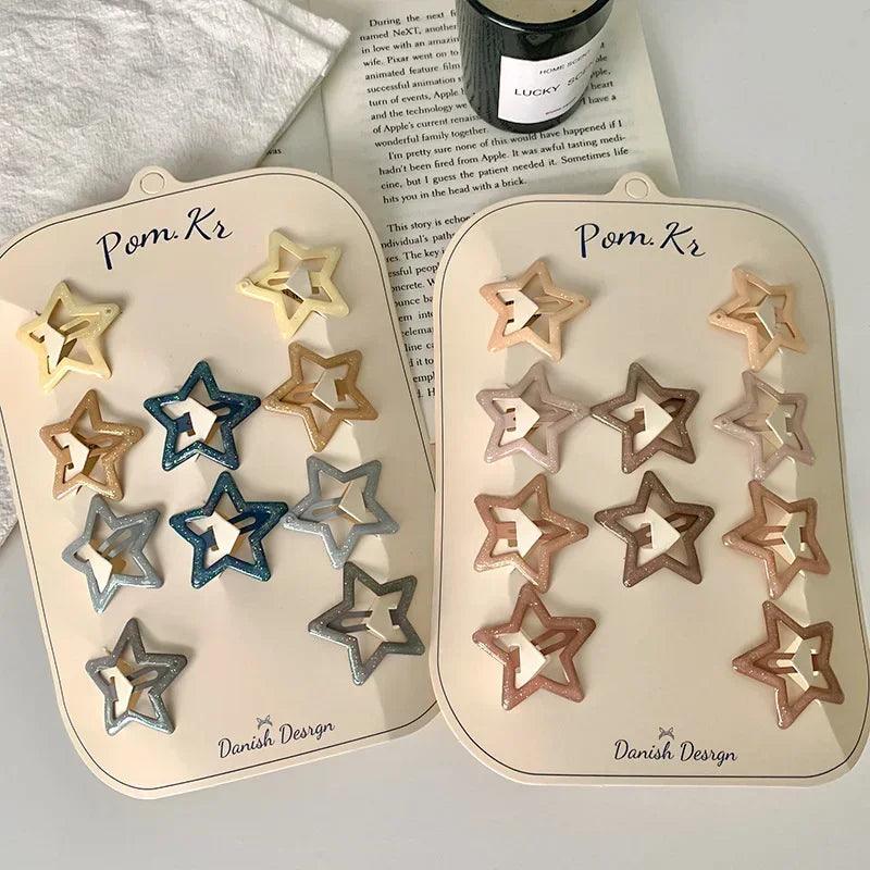 10Pcs/set Colorful Star Hair Clips for Baby Girls Glitter Metal Snap BB Clip Hairpin Headwear Infant Kids Hairclip Accessories