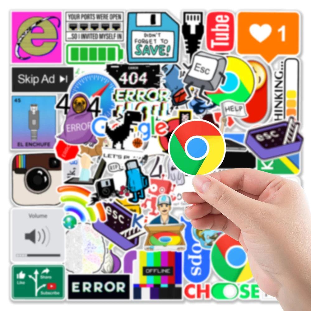 10/30/50pcs Cartoon Programming 404 Network Error Graffiti Stickers DIY Laptop Motorcycle Car Computer Waterproof Sticker Decals