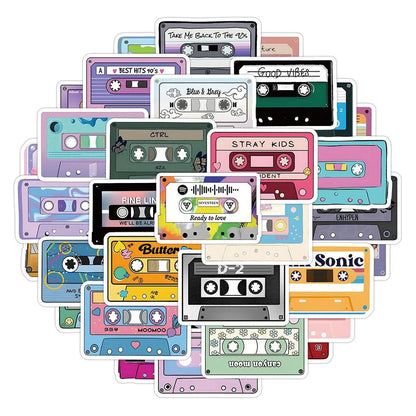 10/30/50pcs Cartoon Music Tape Graffiti Stickers Aesthetic Decals Laptop Notebook Suitcase Funny Decoration Sticker Kids Toys