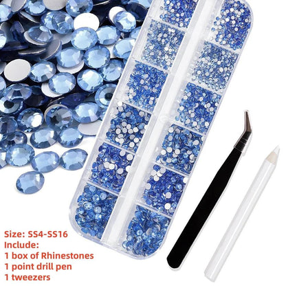 12Gird 3D Glass AB Crystal Nail Art Rhinestones Kit Flatback Round Bead Charm Gem Stones Jewelry Diamond with Tools for Nail Art