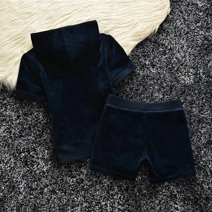 Sets for Women 2 Pieces Velvet Tracksuit 2024 Summer Women's Short Sleeve Top and Short Sets