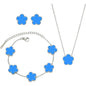 Silver Color Clover Jewelry Set for Women Stainless Steel Hypoallergenic Waterproof Flower Earrings Chain Necklace Bracelet New