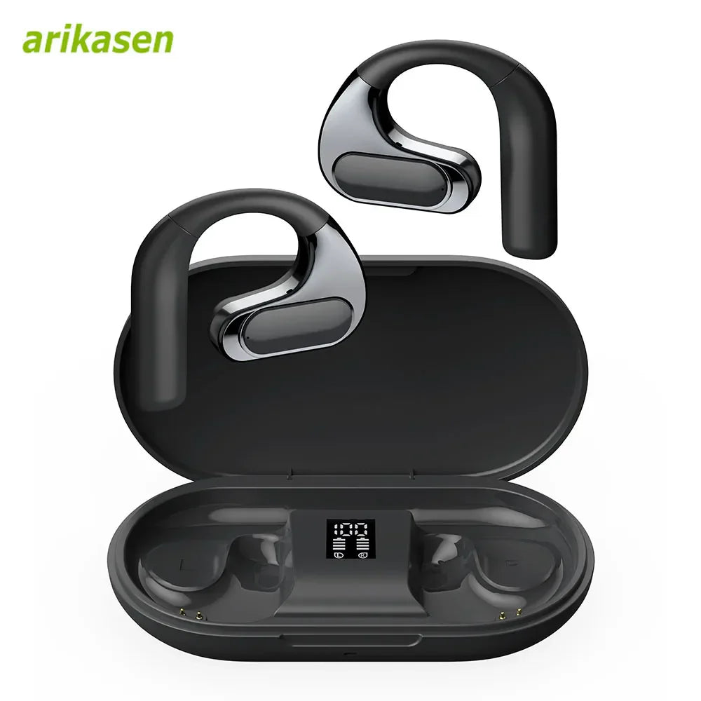 True Wireless Open Ear Headphone Bluetooth 5.4 Sport Earbuds with 52H Playback LED Display Mic Clear Call App Control Earphones