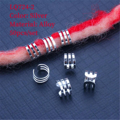 50pcs/set Hair Styling Tools Personalized Ponytail Braided Hair Ring Hip-hop Headdress Women Dirty Braid Beading DIY Accessories