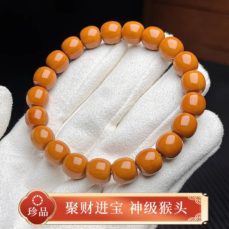 Wild Straight Cut Monkey Bracelet Men's Carving Jingbaleng Hexagonal Old Light Bead Crafts Shark Dorsal Disk Playing Buddha