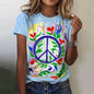 2024 New Style Women Peace Print Oversized T-Shirt Summer Women Clothing  Big Size Tees Short Sleeve Female Cheap Shirt