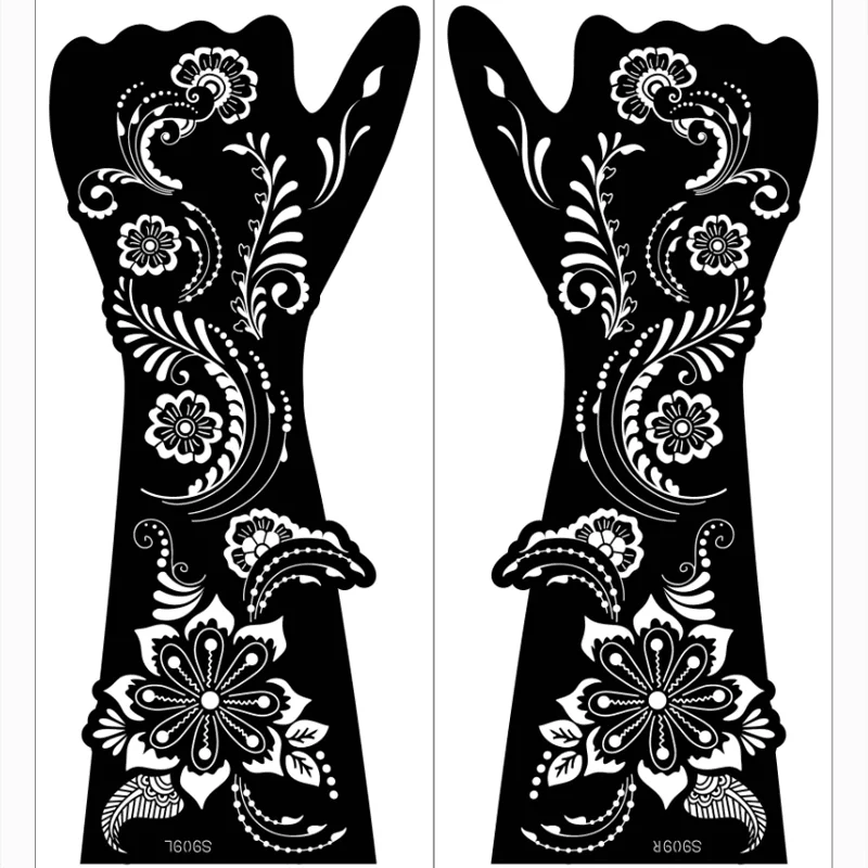 2 sheet Large Henna Hand Tattoo Stencils Women Girls Hand Finger Body Paint Henna Tattoo Templates Stencil DIY Indian Style