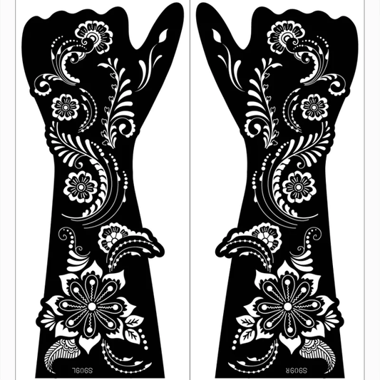 2 sheet Large Henna Hand Tattoo Stencils Women Girls Hand Finger Body Paint Henna Tattoo Templates Stencil DIY Indian Style