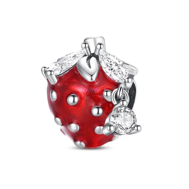 New 925 Silver Color Strawberry Cherry Fruit Series Charms Beads Fit Pandora 925 Original Bracelets DIY Birthday Jewelry Gifts