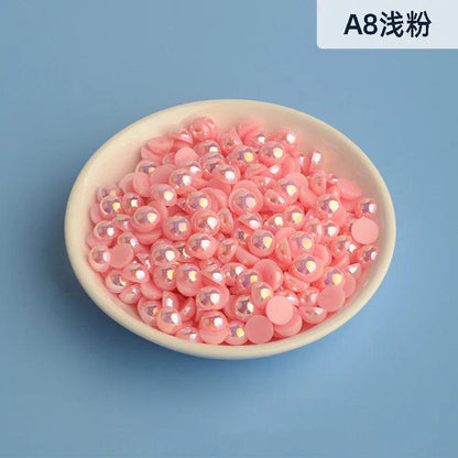 3mm-12mm Mix Size Half Round AB Pearl plastic Non Hotfix Flat Back Glitters For DIY Nail Craft Decoration