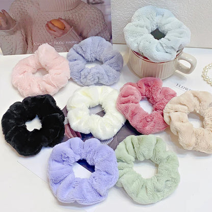 Solid Soft Plush Wide Hair Band For Women Girls Ponytail Holder Hair Tie Fluffy Rubber Band Scrunchie Fashion Hair Accessories