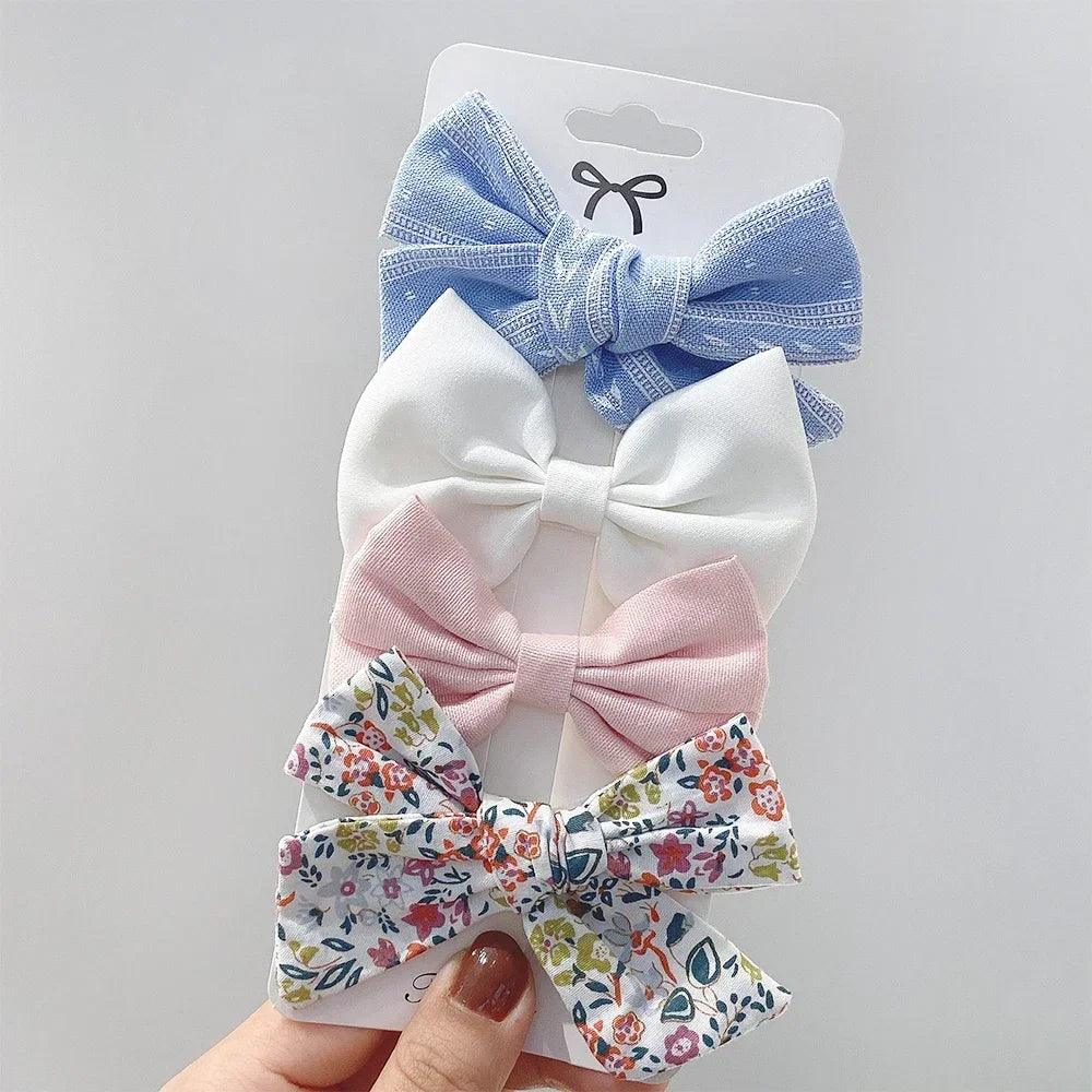 4/5Pcs Cute Baby Hairpin for Girls Print Ribbon Barrette Kids Little Hair Clip Pinches for Hair Girl Cotton Bow Hair Accessories